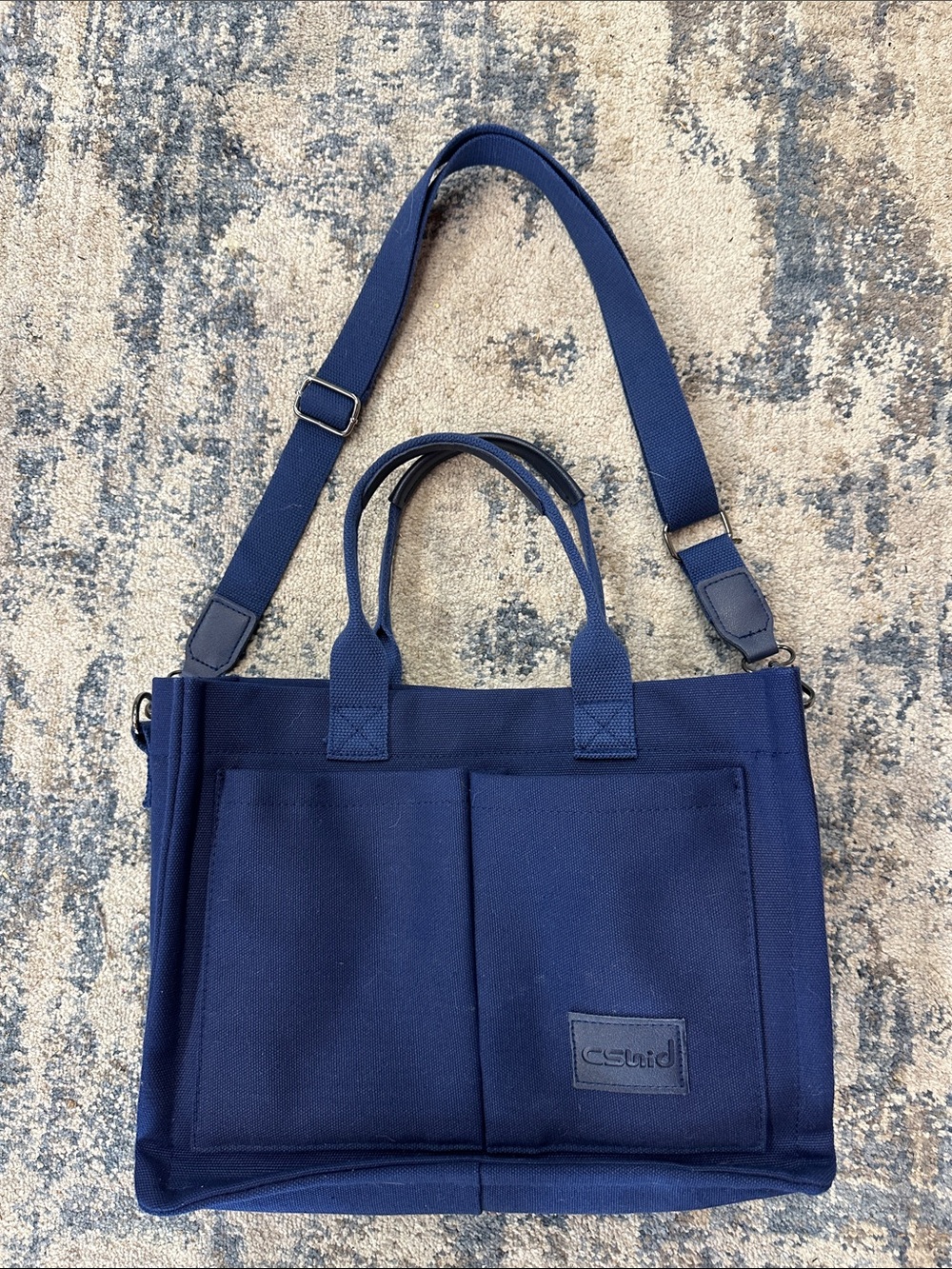 Navy Canvas Tote Bag with Adjustable Strap & many compartments